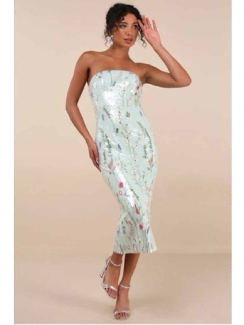 Lulus Floral Sequin Midi NWT